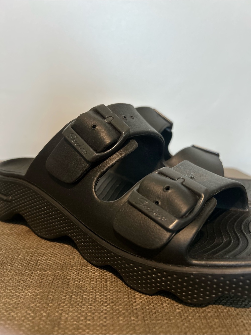 Skechers Foamies Black Slide Sandals with Adjustable Buckles - Picture 5 of 8
